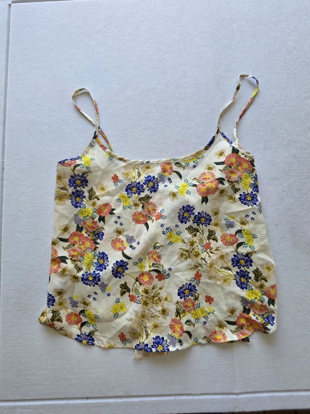 Ambiance Floral Spaghetti Strap Cami in Cream with Blue and Yellow Flowers
